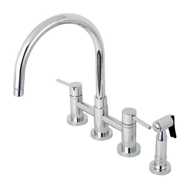 Kingston Brass Concord 2-Handle Bridge Kitchen Faucet W/Brass Side Sprayer, Chrome KS8271DLBS